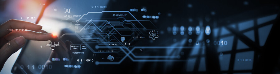 Data science, digital technology background, data engineering, database management. Computer...