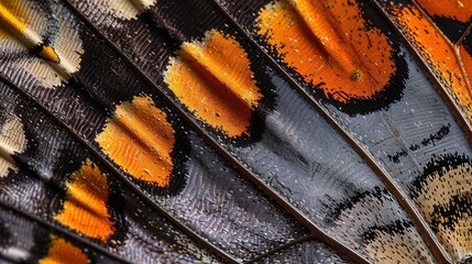 Close-up macro of butterfly wing with intricate patterns and textures