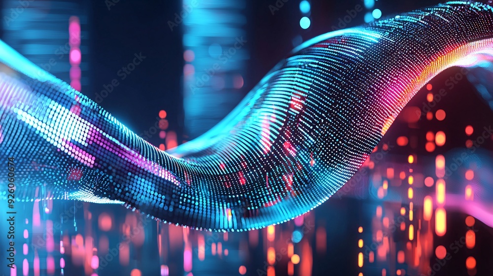 Poster big data analysis, digital streams of data points, 3d illustration