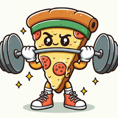Fototapeta premium Illustration of a pizza food character mascot doing weightlifting exercises