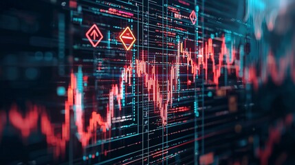 Obraz premium Risk management analysis, digital graphs with caution symbols, 3D illustration