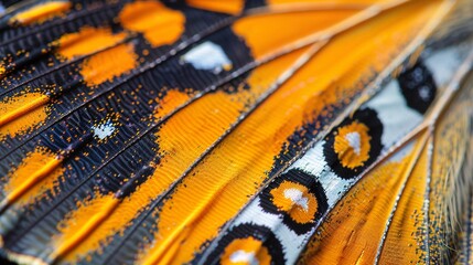 Close-up macro of butterfly wing with intricate patterns and textures