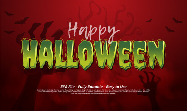 Happy halloween text effect with scary zombie arms come out of the ground