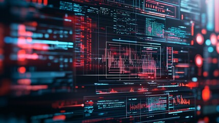 Obraz premium Trend analysis, futuristic screens with dynamic data, 3D illustration