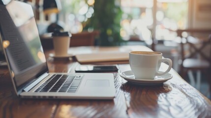 Laptop and Coffee in a Cafe
