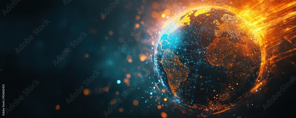Poster a glowing ai-powered globe with digital data streams flowing into it, symbolizing global ai connecti