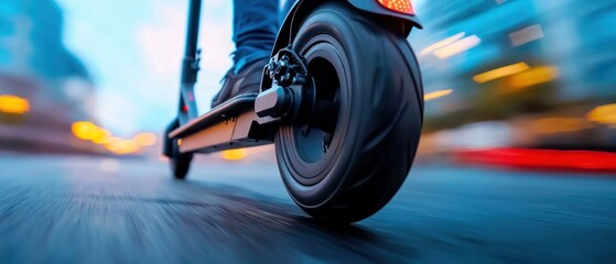 Motion Blur of Electric Scooter Wheel on City Street