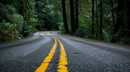 Obraz premium Endless road of travel on rural highways There are natural trees on both sides of the road.