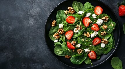 Salad on black plate.