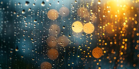 Raindrops on Window Backdrop with Soft Blurred Lights for Product Presentation