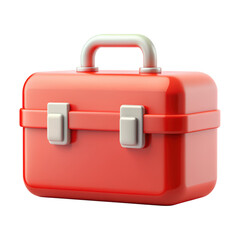 3D illustration of a red toolbox with a sturdy handle and dual locks, designed for storage and organization. Perfect for tool-related or DIY-themed projects. Isolated on transparent background, png.