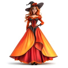Fototapeta premium 3D cute witch, witchcraft, witch with hat, Happy Halloween, witch queen