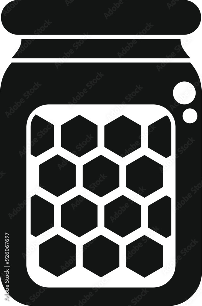 Poster black and white icon of a jar filled with honey and showing honeycomb pattern