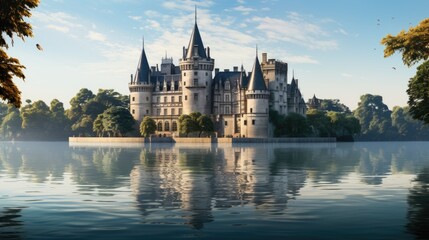 Obraz premium Beautiful panoramic cityscape view of The ChÃ¢teau des ducs de Bretagne (Castle of the Dukes of Brittany) a large 