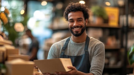 Fototapeta premium Friendly Shop Owner Holding
