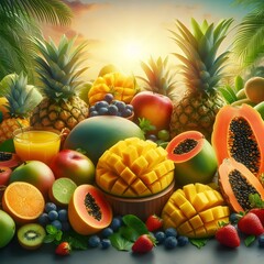 Tropical Fruit Abundance at Sunset