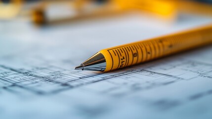 Yellow Pen on Blueprint
