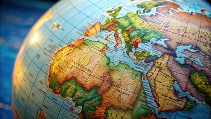 Obraz premium A close-up photo of a globe with detailed geography lines and countries , world, earth, map, geography, continents