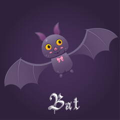 Bat cartoon flat vector design, Bat illustration on dark background.