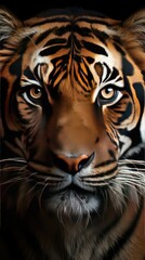 Naklejka premium beautiful portrait of a bengal distinctive species tiger isolated on a black background 