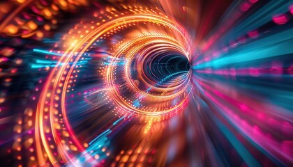 Obraz premium Motion blur, futuristic light trails, vibrant neon, dynamic