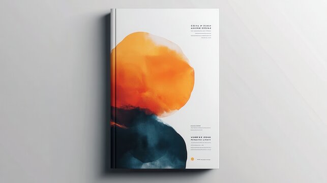 Abstract Art Book Cover with Vibrant Orange and Blue Watercolor Design on Minimalist Background