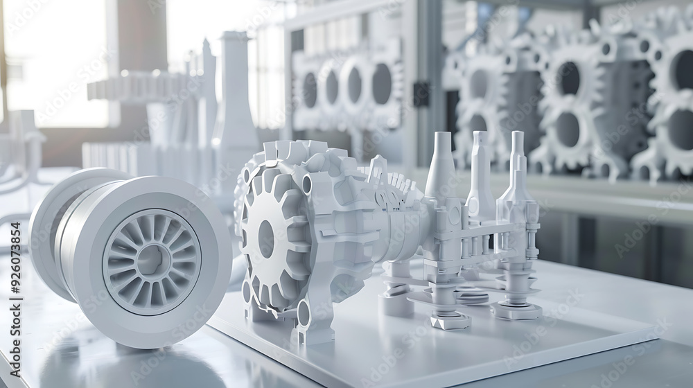 Poster rapid prototyping concept. the accelerated process of creating scale models or assemblies using 3d p