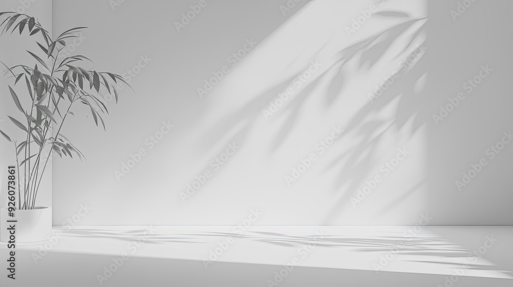 Fototapete a minimalist white background with subtle shadows, ideal for product placement or text overlays