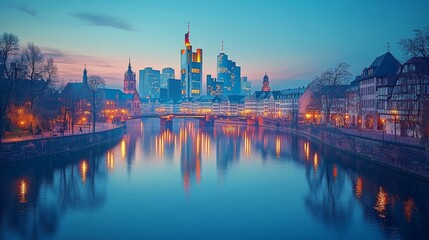 Obraz premium Frankfurt Skyline at Dusk