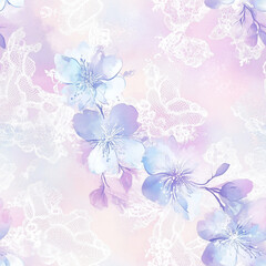 水彩画風の花レースパターン