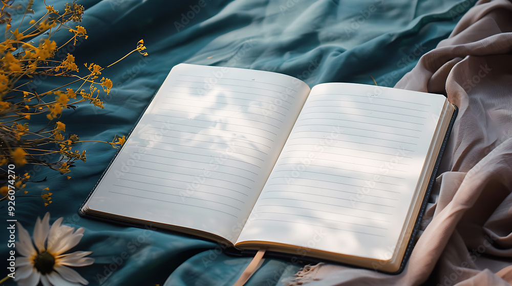 Aufkleber a beautifully designed journaling notebook lies open to a blank page, inviting creativity. the page 