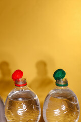 attached bottle caps. plastic bottles