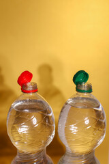 attached bottle caps. plastic bottles