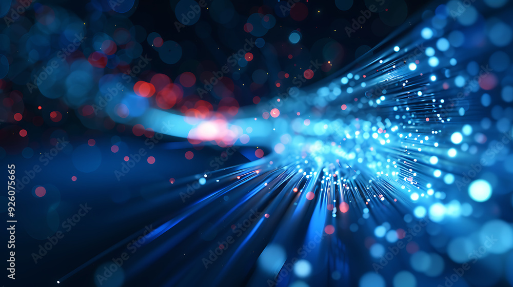 Poster data speed lines on a dark background, representing the concept of optical cables and high internet 