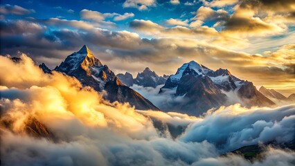 Fototapeta premium Clouds drifting over the majestic mountains, clouds, sky, mountains, nature, scenic, landscape, tranquil, beauty
