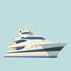 Fototapeta premium Illustration of a luxury yacht, in a minimalistic graphic style, on a plain light blue background. Concept of marine travel and luxury lifestyle. Vector illustration