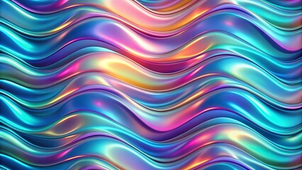 Obraz premium Iridescent chrome wavy gradient seamless pattern background with liquid surface ripples, iridescent, chrome, wavy