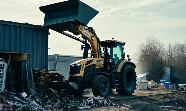 tractor clean construction site from garbage
