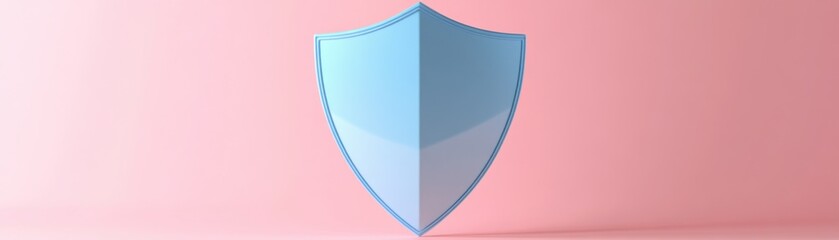 A modern blue shield symbol representing protection, security, and defense against threats on a soft pink background.
