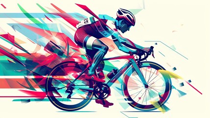 Fototapeta premium Cyclist Speeding Through Precision. Stopwatch and Geometric Design Concept, Racing Against Time