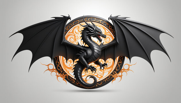 Logo dragon vouivre serpent Fantasy embl&egrave;me blason pi&egrave;ce m&eacute;daille.