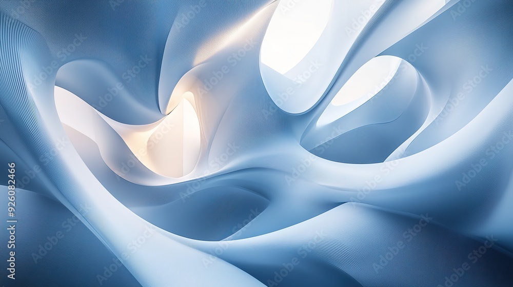 Aufkleber abstract blue and white flowing shapes with soft lighting creating a serene and calming aesthetic.