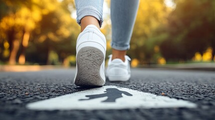 Casual Urban Style. Walking in white sneakers