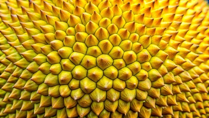 Spiky jackfruit exterior with yellow fibrous interior, jackfruit, tropical fruit, exotic, spiky, thorny, prickly, yellow