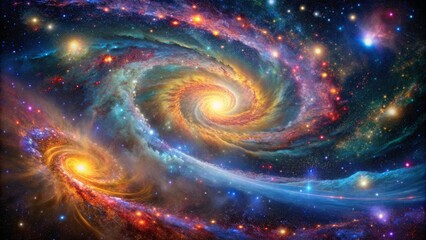 Dynamic galactic swirls of colorful star fields in mesmerizing astrophotography, galaxy, swirls