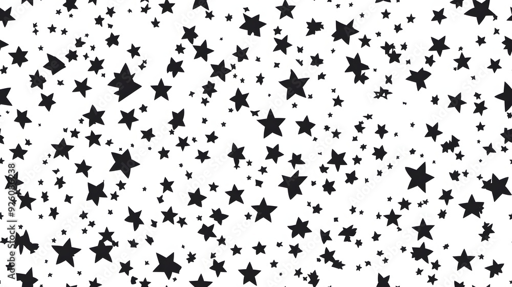 Poster black vector random small stars toss pattern on a white background.