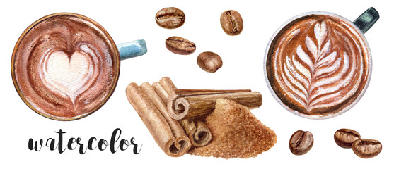 Warm Coffee Love A Beautiful Watercolor Art Creation Featuring Lattes and Aromatic Spices