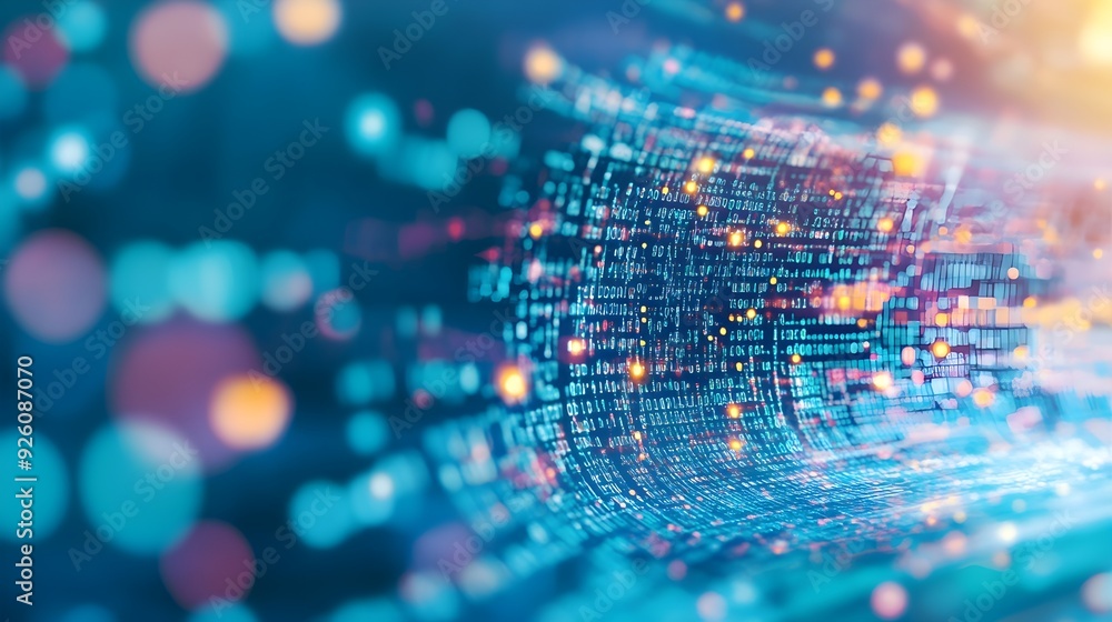 Poster abstract digital code background with bokeh lights