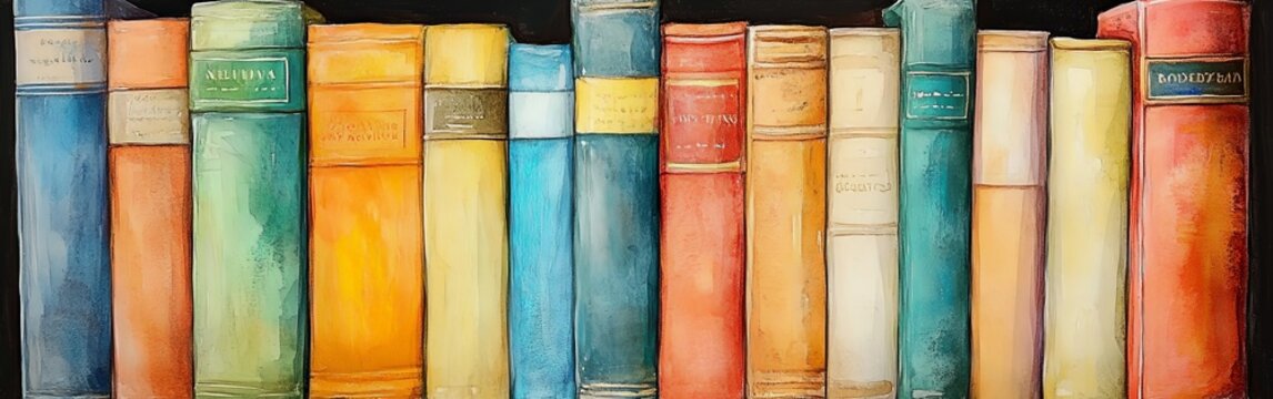 Colorful Stack of Books in Cheerful Watercolor Art