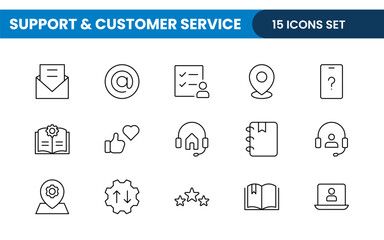 Support and customer service outline style modern icons set. Customer Feedback, Response, experience, helpline and technical support icon illustration